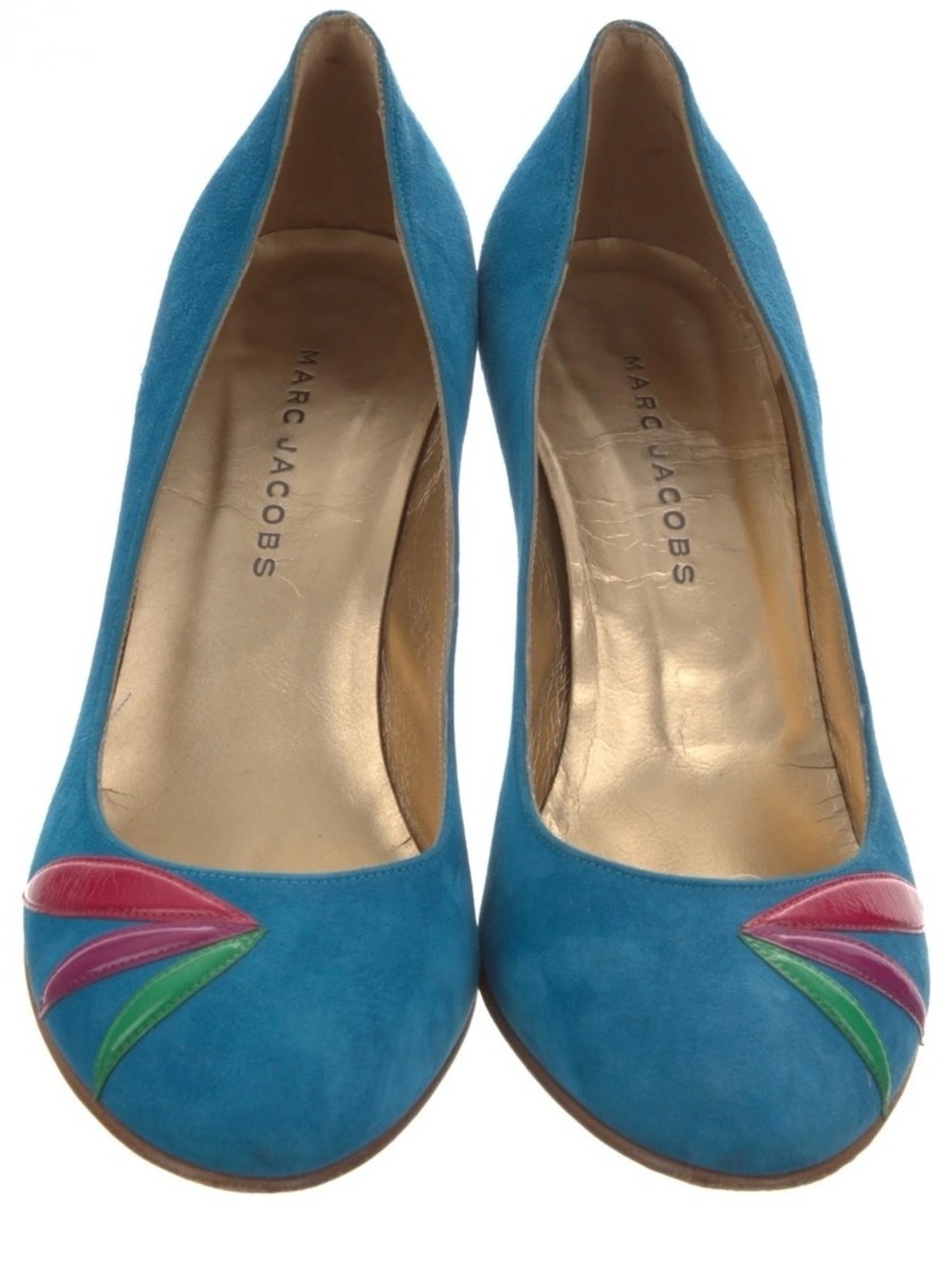 Marc Jacobs Teal Suede Pumps with Pink & Green Petal Accents - Picture 2 of 4